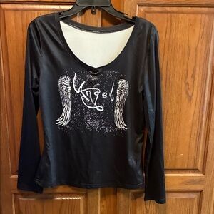 Angel Wings Black Long Sleeve Top Jr size L